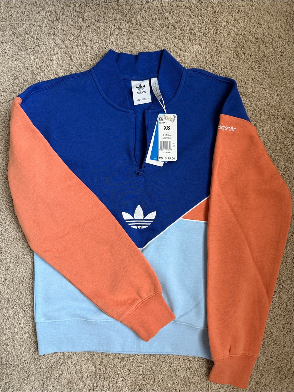 adidas Men’s Colorblock Crewneck Sweatshirt - Blue/Light Blue/Orange